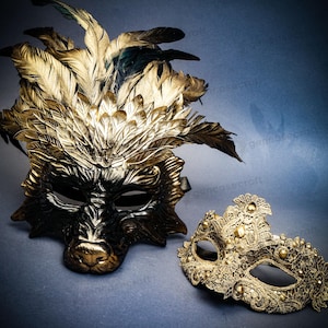 Halloween Men Women Masquerade Mask, Gold Venetian Mardi Gras Costume Couple Mask, Lace Princess Eye Mask, Couple Masquerade Party Ball Prom