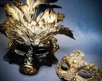 Halloween Men Women Masquerade Mask, Gold Venetian Mardi Gras Costume Couple Mask, Lace Princess Eye Mask, Couple Masquerade Party Ball Prom
