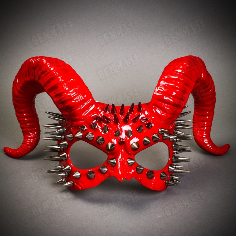 Large Krampus Ram Horn Devil Masquerade Mask, Halloween Demon Half Mask ...