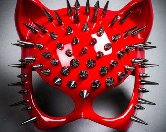 Sexy Cat Spikes Masquerade Mask Cosplay Halloween Costume Hunted House Props Animal Party Mask Red Black