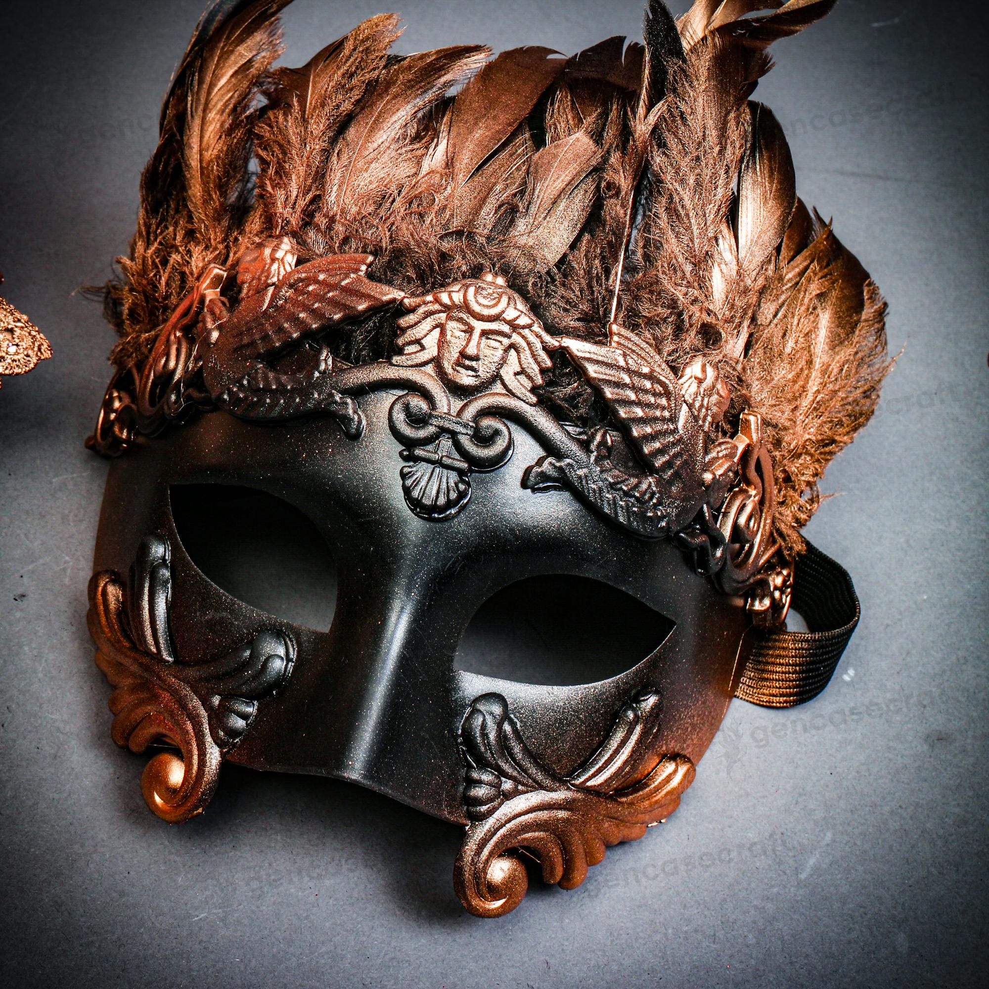 Matching Masks Luxury Masquerade Mask for Couple Blue Copper Feather, His & Hers ...