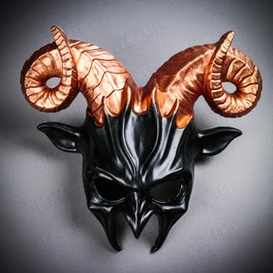Black Krampus Devil Mask with Copper Animal Face Mask Devil Halloween Masquerade Party Full Face Mask For Men Women