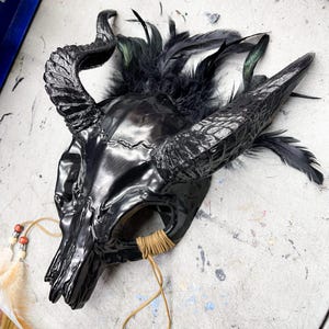 Black Fairy Horns Devil Animal Skull Ghost Skull Masquerade Mask | Halloween Devil Cosplay Costume Mask | Black Halloween Party Mask