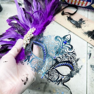 Venetian Women Feather Mask Mardi Gras Costume Masquerade, Carnival Venice Princess Eye Mask Side Feather, Crystal Masquerade Prom Mask