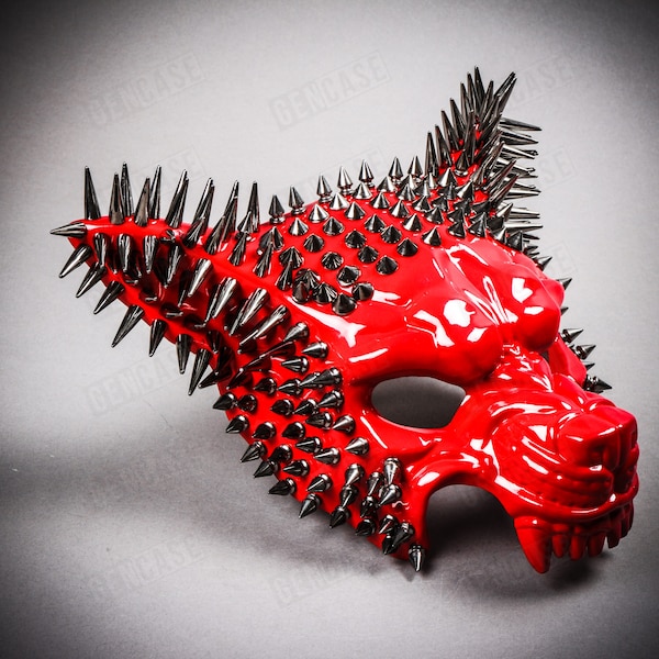 Loup en colère Spikes Masque de mascarade Cosplay Costume d'Halloween Accessoires de maison pourchassés Masque de fête pour animaux Noir