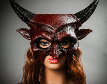 Devil Sharp Horn Animal Face Mask Halloween Cosplay Demon Masquerade Party Full Face Mask | Men and Women Party Mask | Haunted House Props