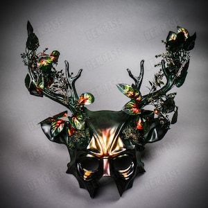 Forest Themed Devil Animal w/ Deer Horns Masquerade Halloween Costume Party Face Mask | Head Gear | Wall Decor