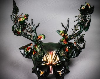 Forest Themed Devil Animal w/ Deer Horns Masquerade Halloween Costume Party Face Mask | Head Gear | Wall Decor