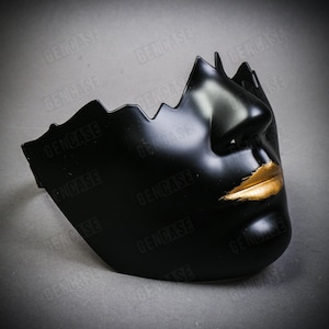 Maschera veneziana mezza faccia per feste in maschera / Maschera copri bocca con labbra dorate / Maschera per feste di matrimonio per uomo e donna