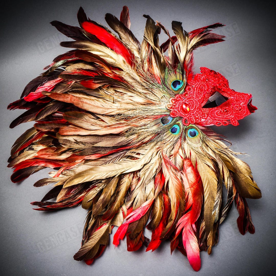 RED Gold Luxury Women Eye Mask Carnival Mardi Gas Masquerade Venetian ...