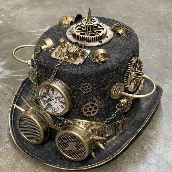 Chapeau haut de forme de fête costumée Steampunk avec lunettes de foudre à pointes | Chapeau haut de forme Burning Man Head Gear