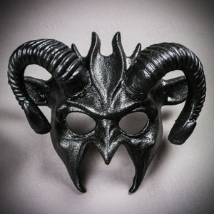Black Demon Devil Satan with Twisted Ram Horns Halloween Horror Masquerade Party Full Face Scary Mask | Devil Horn Mask | Halloween Costume