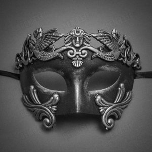 Brushed Silver Black Roman Greek Emperor Warrior Venetian Mask For Prom Masquerade Ball Party Mask Costume | Men and Women Party Mask