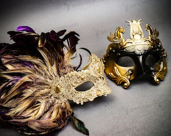 男女兼用 ベネチアン マスカレード ウェディングマスク ゴールド