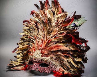 Karnevals-Federmaske Für Damen – Mit Glitzer, Pailletten & Edelsteinen, Verstellbar (ca. 35 X 25 Cm, Für Halloween, Partys, Bälle)
