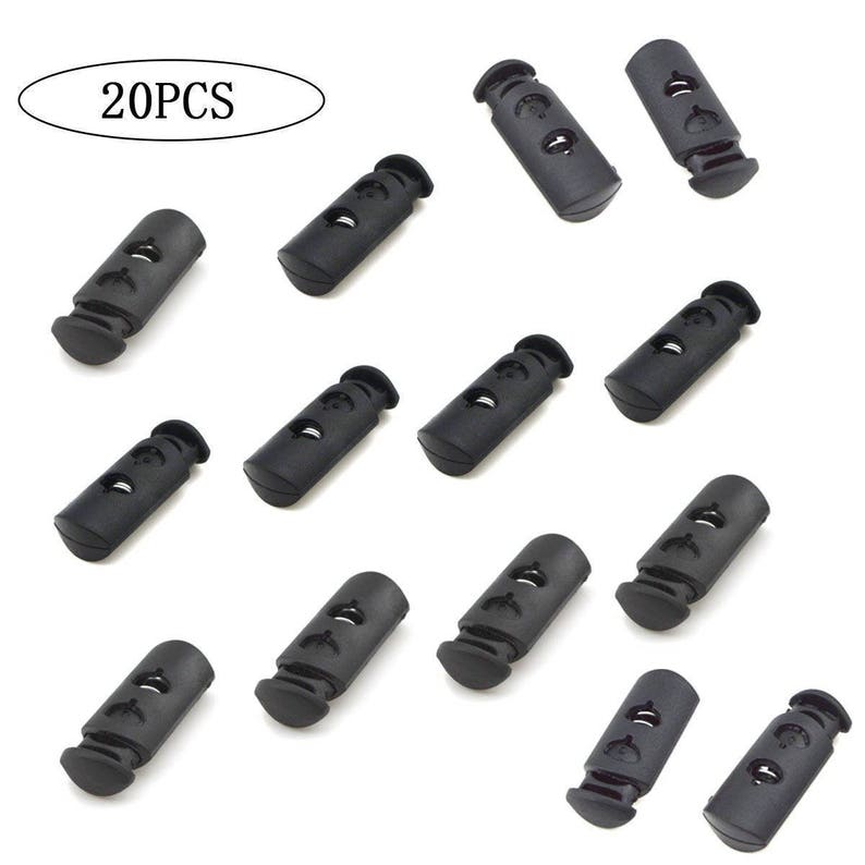 Rope Buckle Spring Buckle Cord Toggle Lock 20pcs Black Plastic Barrel Toggle Cord Lock Double Hole Cord Stopper