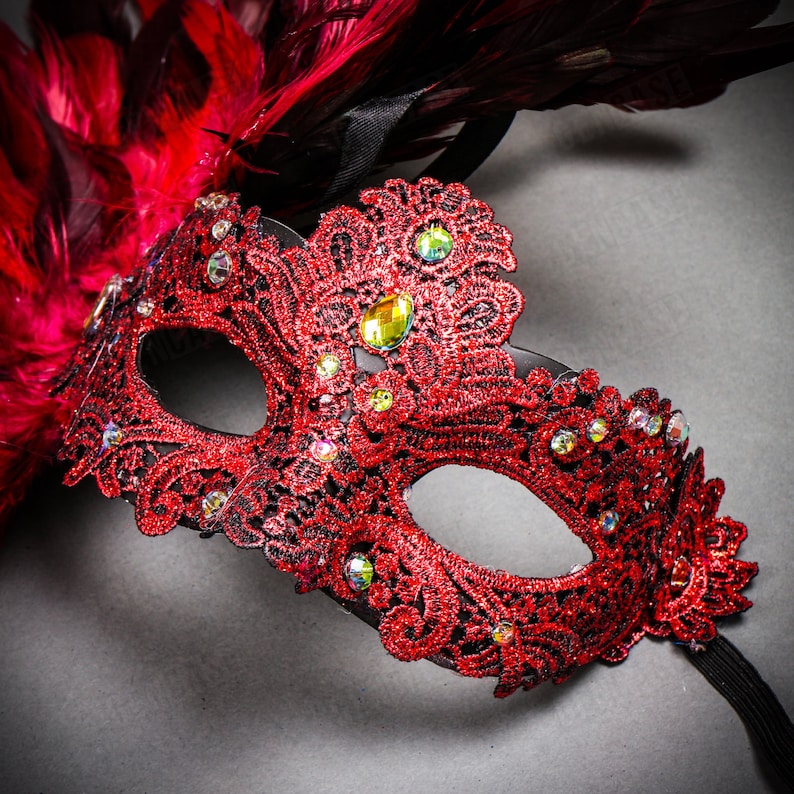 RED Women Luxury Couple's Carnival Venetian Masquerade Mask With Mardi ...