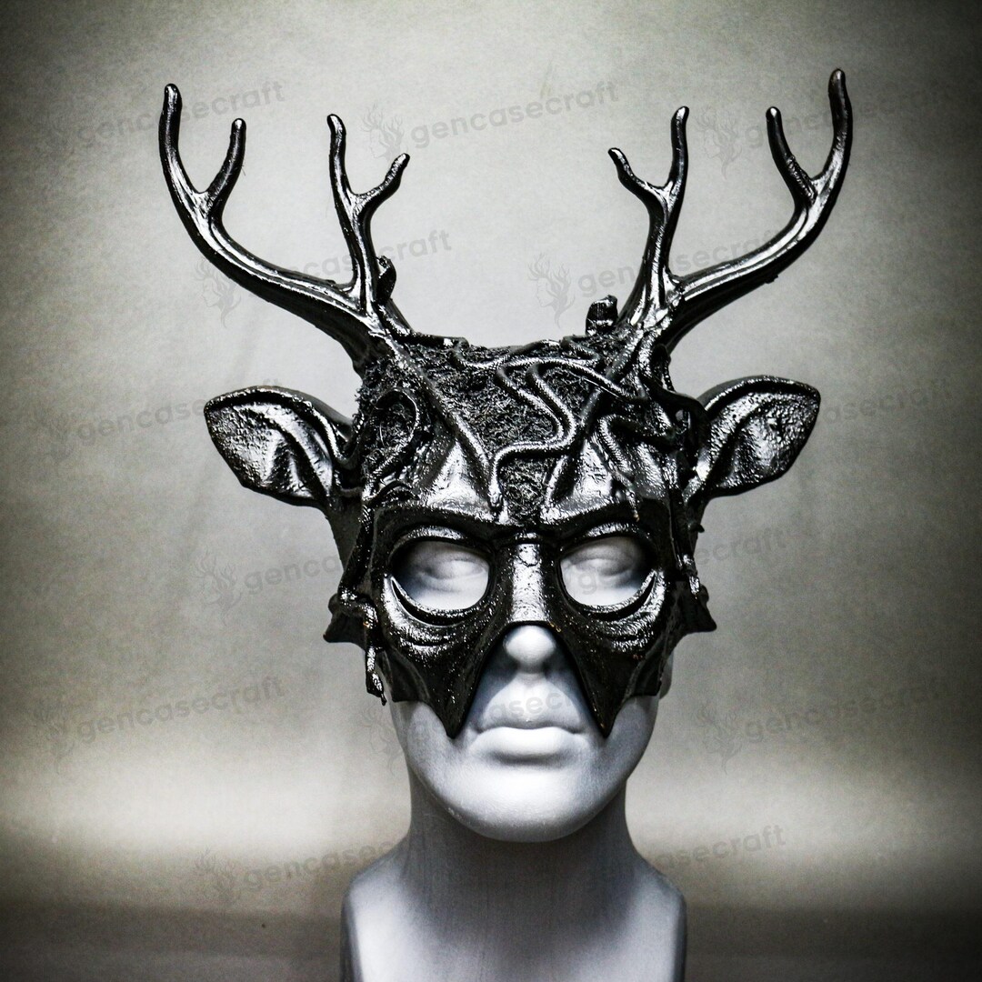 Black Antler Horns Devil Scary Mask, Halloween Costume Men Women ...