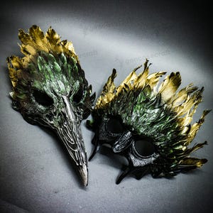 Halloween Adult Couple Mask| Horror Scary Devil Full Face Demon Masquerade, Long Nose Crow Raven Mask Skull Animal Cosplay, Feather Mask