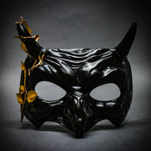Black Golbin Fairy Forest Mask Masquerade with Horns, Devil Masquerade Costume for Men Women | Halloween Prom Party Festival Cosplay Mask