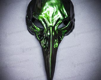 Máscara de Halloween verde oscuro/disfraz gótico de cuervo de nariz larga, máscara de calavera, máscara de pájaro de médico de la peste, máscara de calavera de esqueleto de cuervo animal
