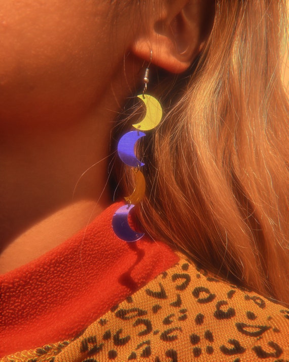 THE MOONCATCHER EARRINGS - holographic iridescent dangle multicolor shiny sparkly moons (with freebies!)