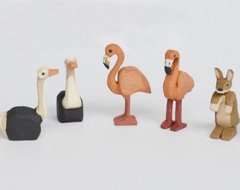 Brand New Animals for 2020, Hand Carved Wooden Noah's Ark Animals, Monkey's, Ostrich, Flamingo's and Kangaroos