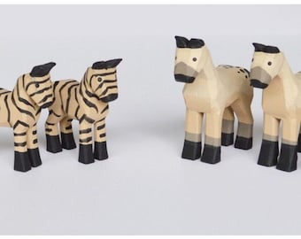 Hand Carved Wooden Noah's Ark Animals Llama's, Zebra's, Horse and Rhinoceros