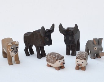 BRAND NEW ANIMALS 2022, Hand Carved Wooden Animals, Mountain Lion, Wildebeest, Aardvark, Turkey and Hedgehog