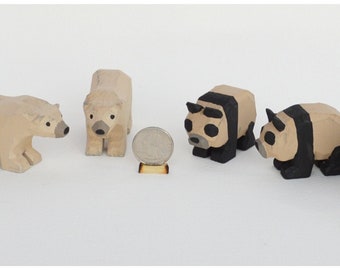 Animales del Arca de Noé de madera tallada a mano, animales de madera osos koala, osos polares, pandas y osos negros, tallados a mano