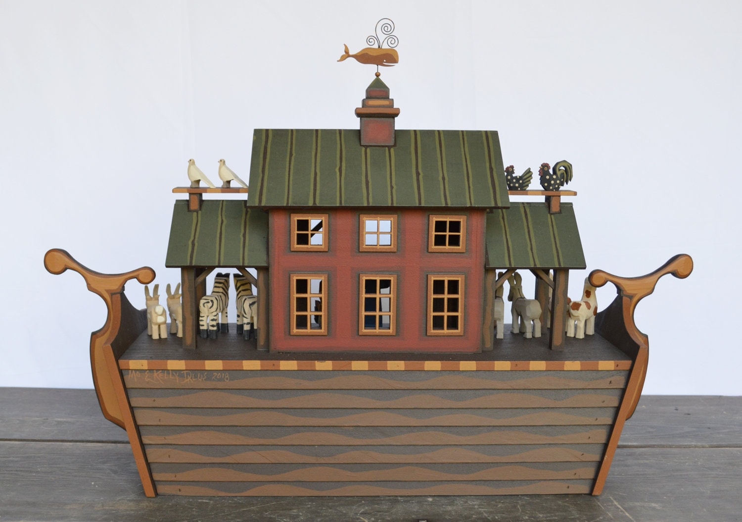 Handmade Wooden Noah's Ark, Wood Noah's Ark, Hand Carved Wooden