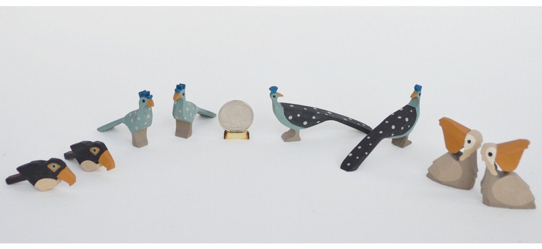 Hand Carved Wooden Noah's Ark Animals, Wooden Animals Toucans, Peafowls ...