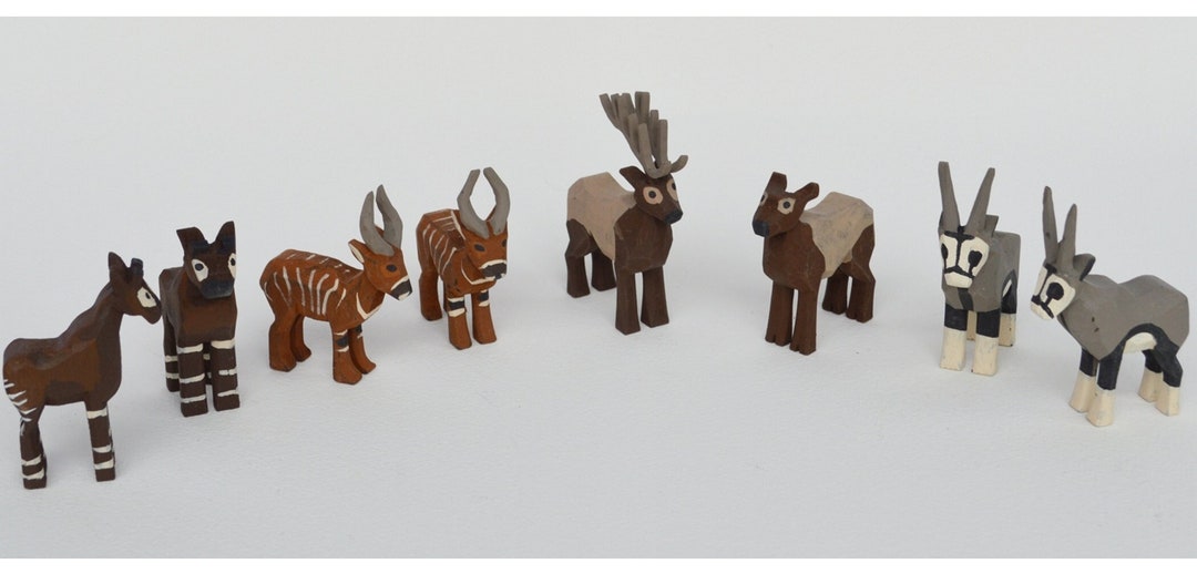 Hand Carved Wooden Animals, Okapi, Bongo, Elk, Oryx Pair - Etsy