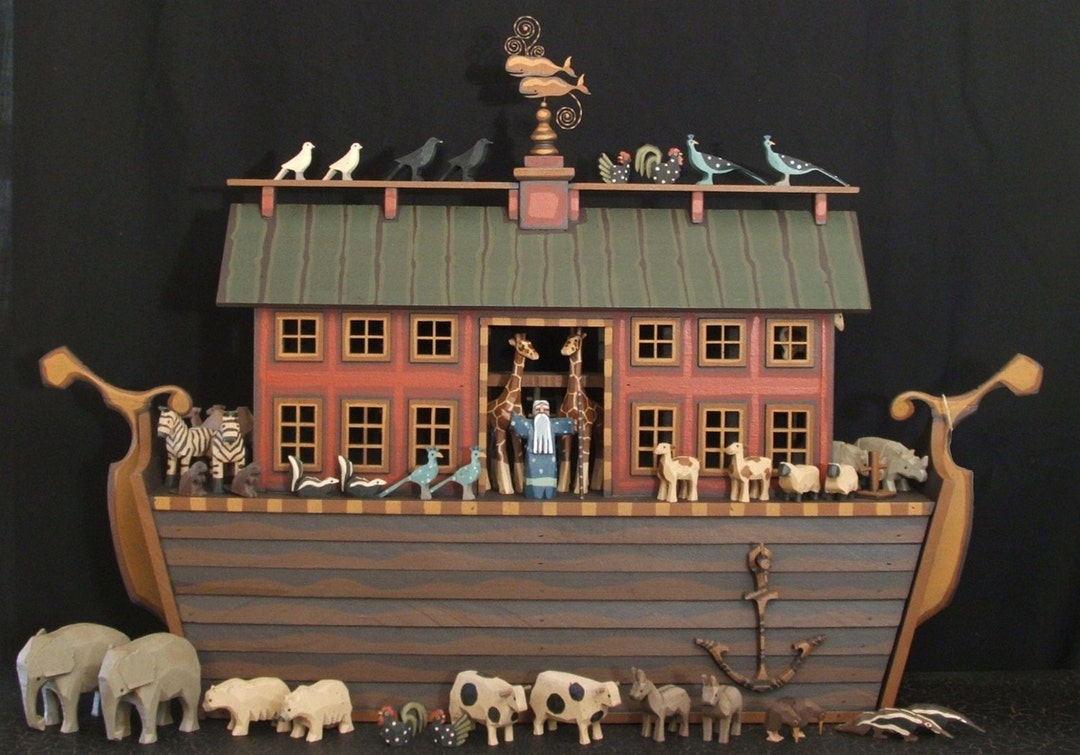 Heirloom Ark, Hand Carved Wooden Noah's Ark, Wooden Noahs Ark, Noahs ...