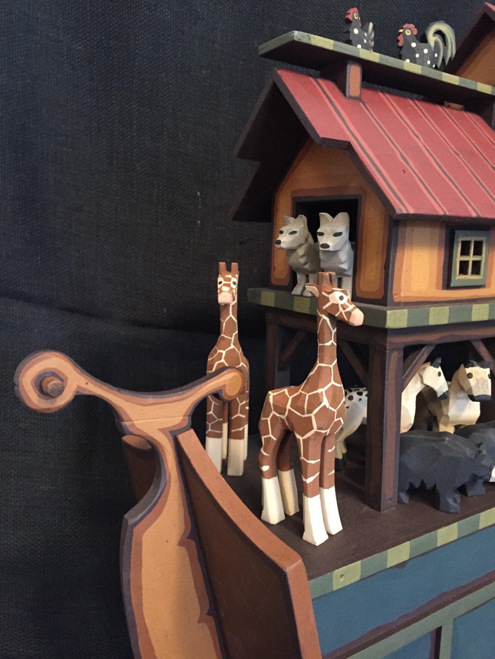 Carved Wood Timber Frame Noah's Ark With Drawer Etsy