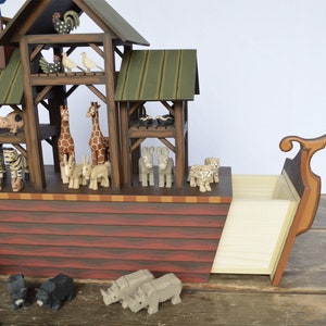 Arca de Noé de madera hecha a mano, Arca de Noé de madera, animales de madera tallados a mano imagen 3