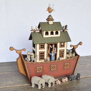 Wooden Noah's Ark, Handmade Wooden Noah's Ark, Hand Carved Animals - Etsy