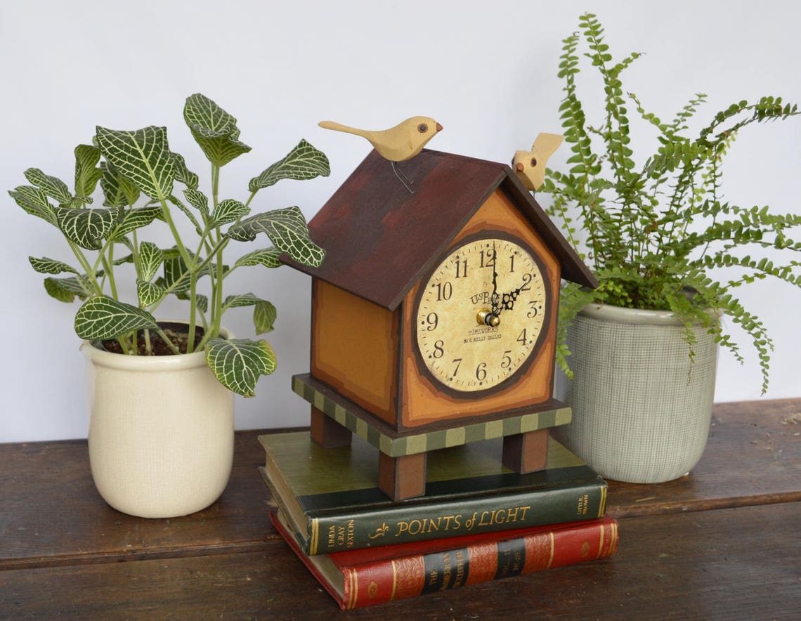 Bird House Clock wooden clock hand carved wood birds Etsy