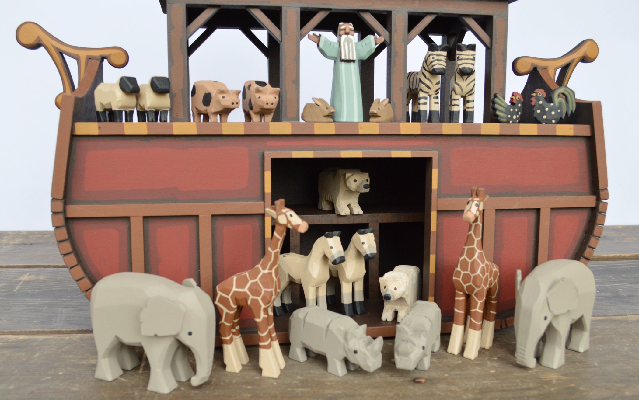 Hand Carved Wood Noah's Ark Wooden Ark Wood Noah's Etsy UK