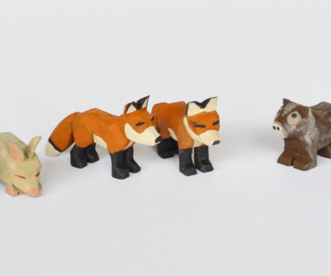 Hand Carved Wooden Noah's Ark Animals Armadillo's, Fox, Coypu and Sheep ...