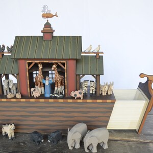 Handmade Wooden Noah's Ark, Wood Noah's Ark, Hand Carved Wooden Animals ...