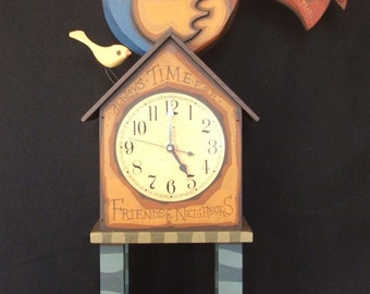 Whimsical Hand carved Wooden Peafowl Clock