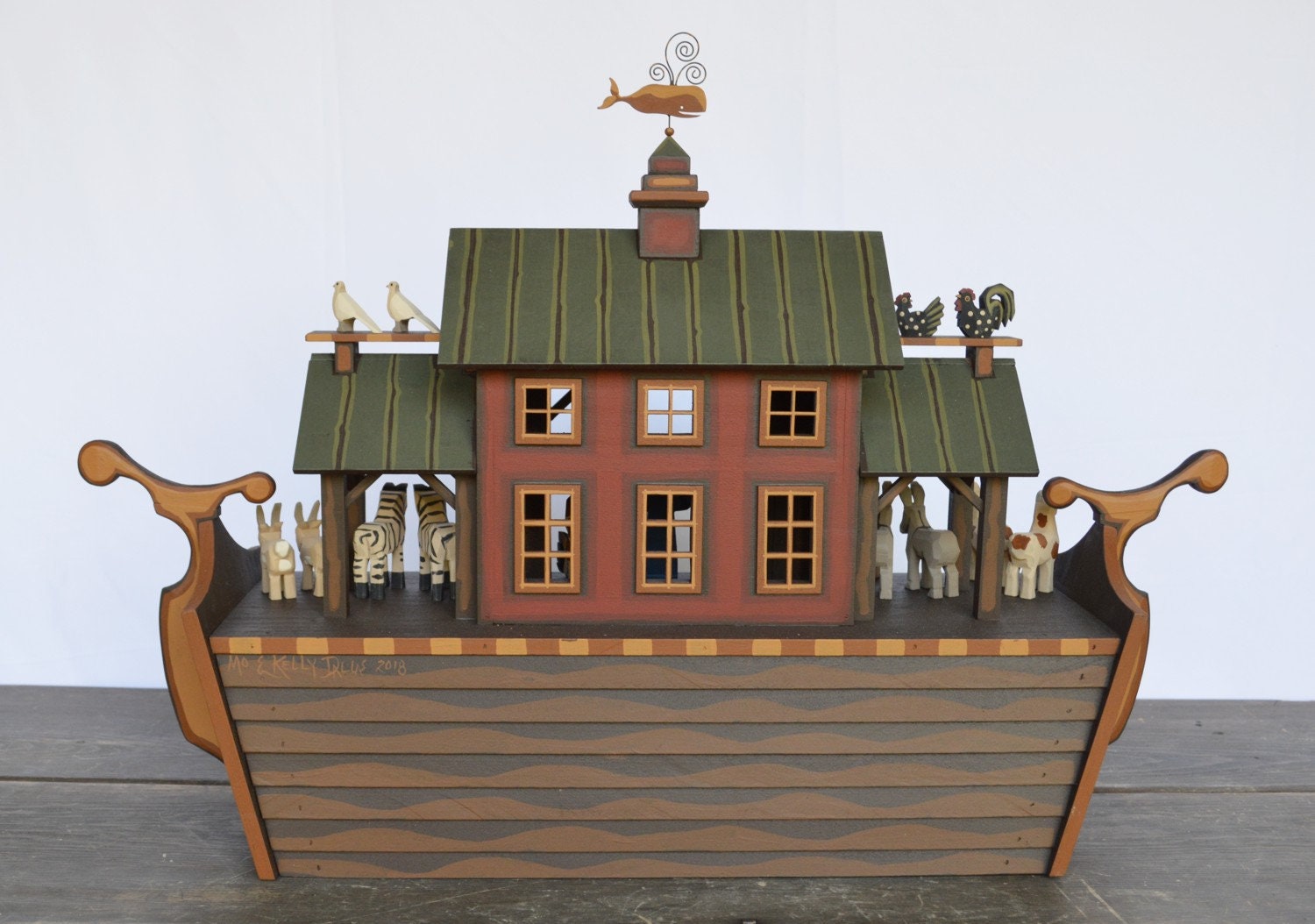 Handmade Wooden Noah's Ark, Wood Noah's Ark, Hand Carved Wooden
