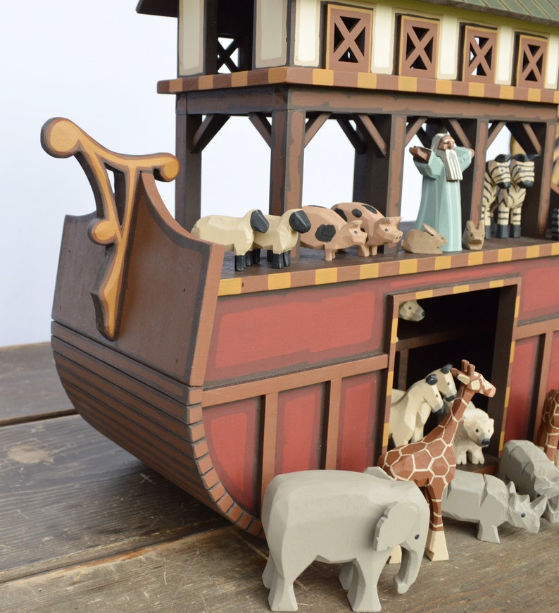 Hand carved Wood Noah's Ark Wooden Ark Wood Noah's | Etsy