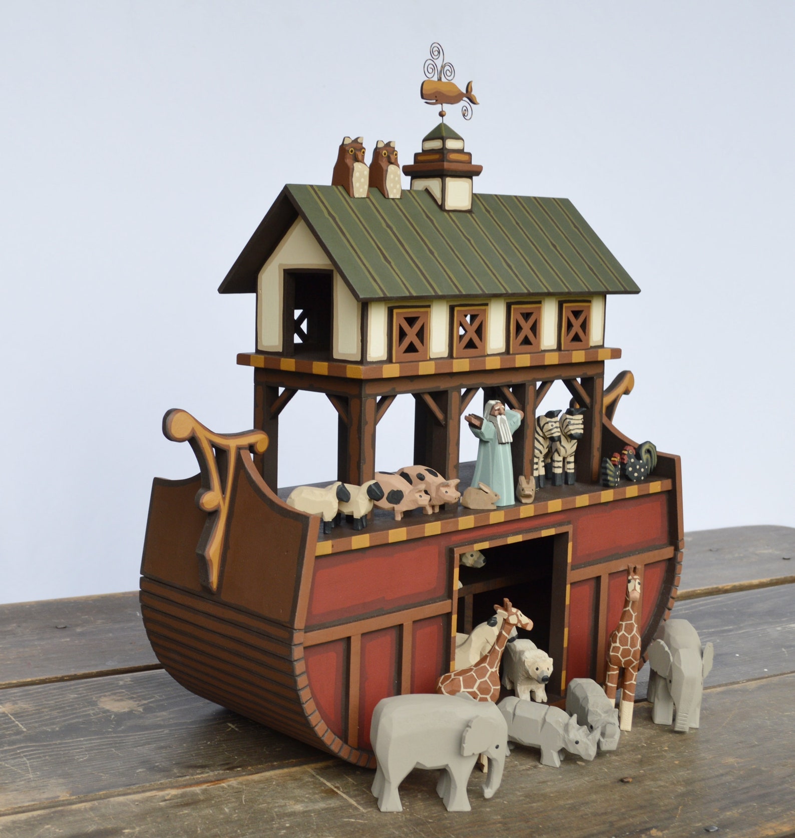 Hand carved Wood Noah's Ark Wooden Ark Wood Noah's Etsy