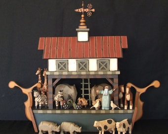 Hand carved wooden Noah's Ark