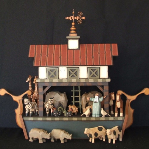 Carved Wood Timber Frame Noah's Ark With Drawer Etsy