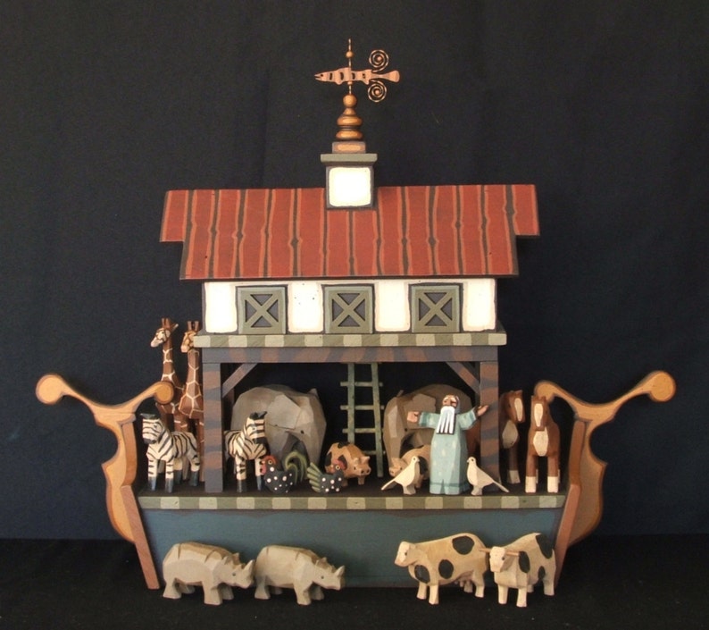 Hand carved wooden Noah's Ark image 1