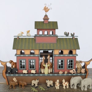 Handmade Wooden Noah's Ark, Mantel Ark, Wood Noah's Ark