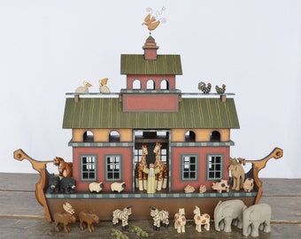 Handmade Wooden Noah's Ark, Mantel Ark, Wood Noah's Ark